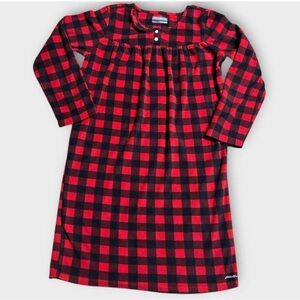 Eddie Bauer Girl's Fleece Red and Black Checkered Nightgown Size L(14)
